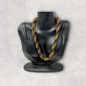 Beaded Necklace Black Gold Braided Elegant Evening‎